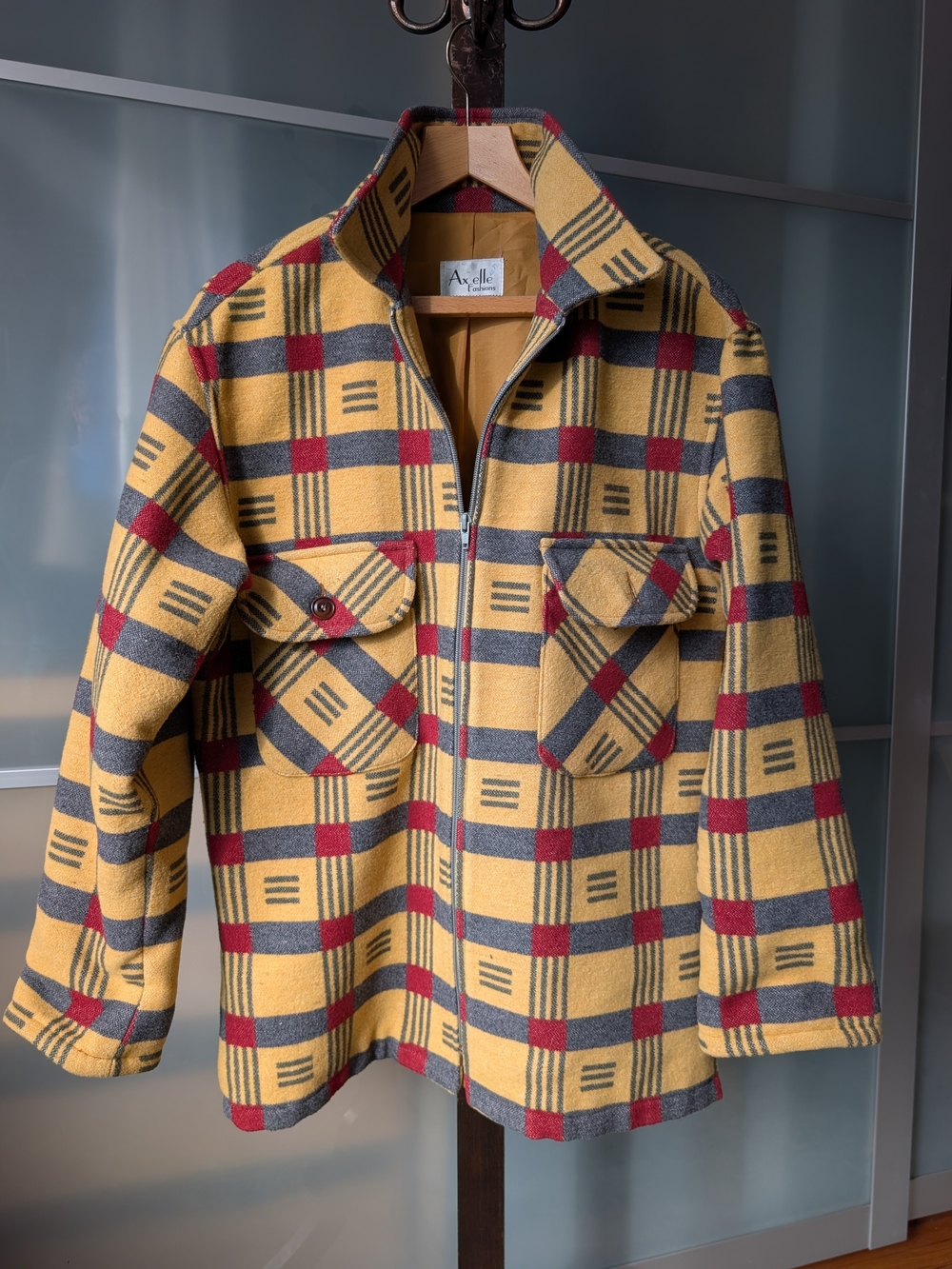 📼🐑Awesome Vintage Ax-elle Yellow Plaid Zip-Front Wool Jacket